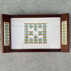 Vintage Mid-Century Food Warmer Tray – Teak Wood & Atomic Tile Design (Works)