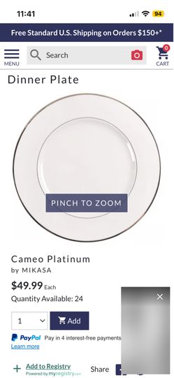 Mikasa Platinum Cameo Fine China Dinner Plate