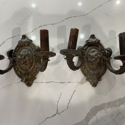 Antique Vintage Set of two Bronze wall lamps  Rare to find 