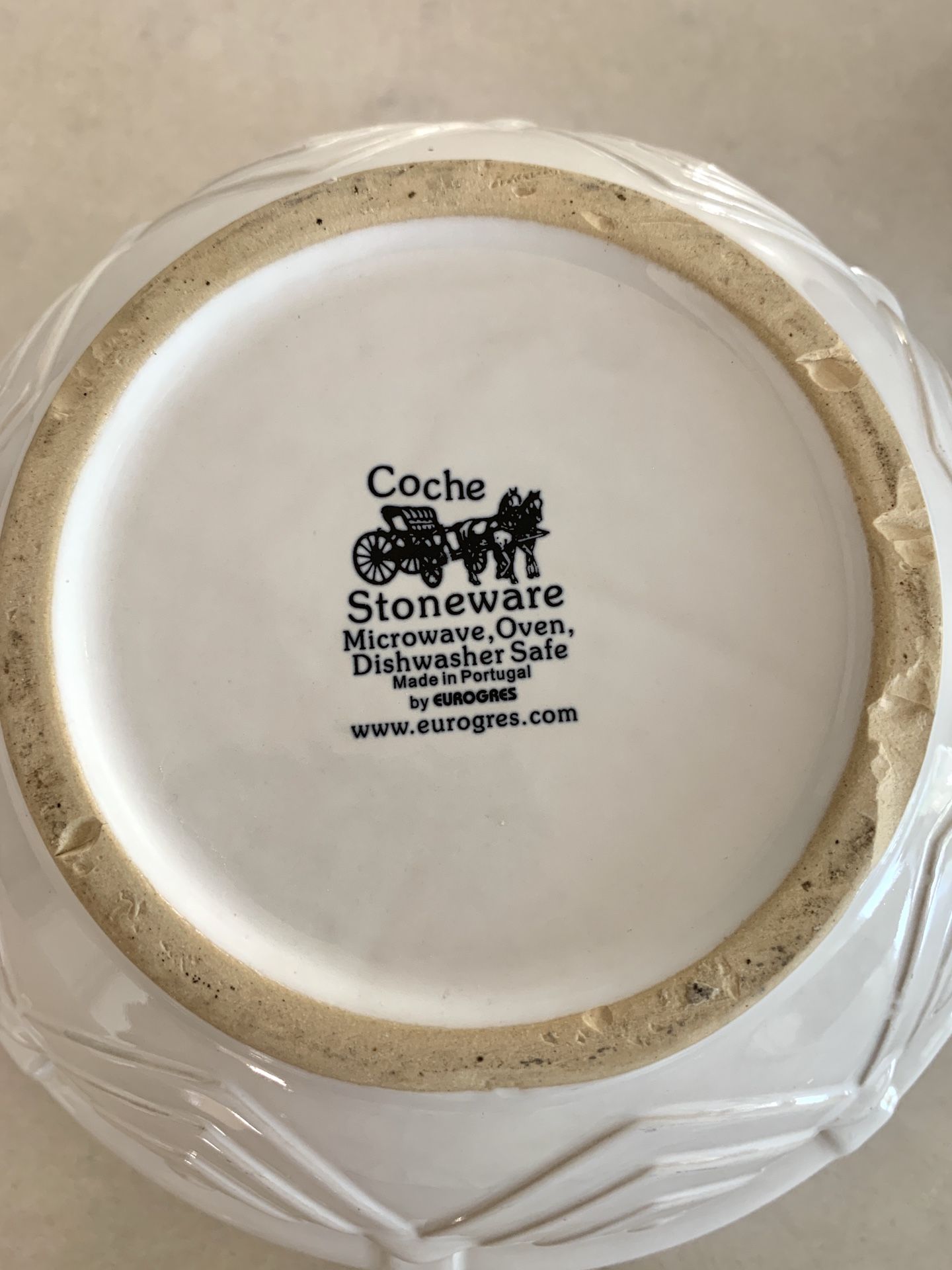 Set of 2 EXCELLENT CONDITION Coche Stoneware by Eurogres White Patterned Mixing Bowl - 9” & 10”