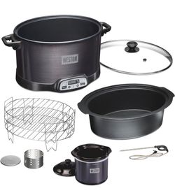 WESTON BRANDS 2-in-1 Indoor Electric Smoker & Programmable Slow Cooker, 6 Quart, With 3-Tier Smoking Rack for Meat