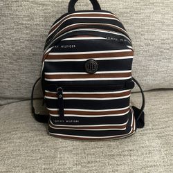 Tommy Hilfiger Blue and Brown Striped Mini Backpack