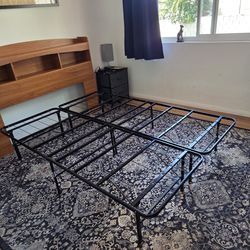 Queen metal bed frame/head board/thin box spring