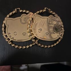Gold Plated Hello Kitty Hoops