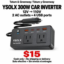YSOLX 300W Car Power Inverter - 12V to 110V, 2 AC Outlets + 4 USB Ports