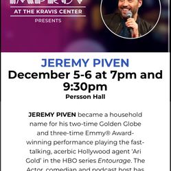 Two Tickets To Jeremy Piven Tonight 930pm 12/5 Kravis Center 