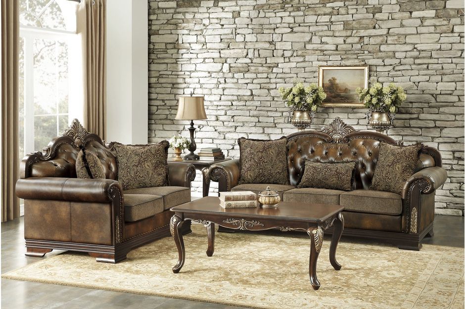 2pc Brown Elegance Sofa & Loveseat Set - Free Delivery Promo 
