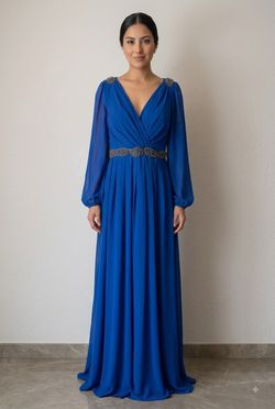 Royal Blue Chiffon Beaded Evening Gown