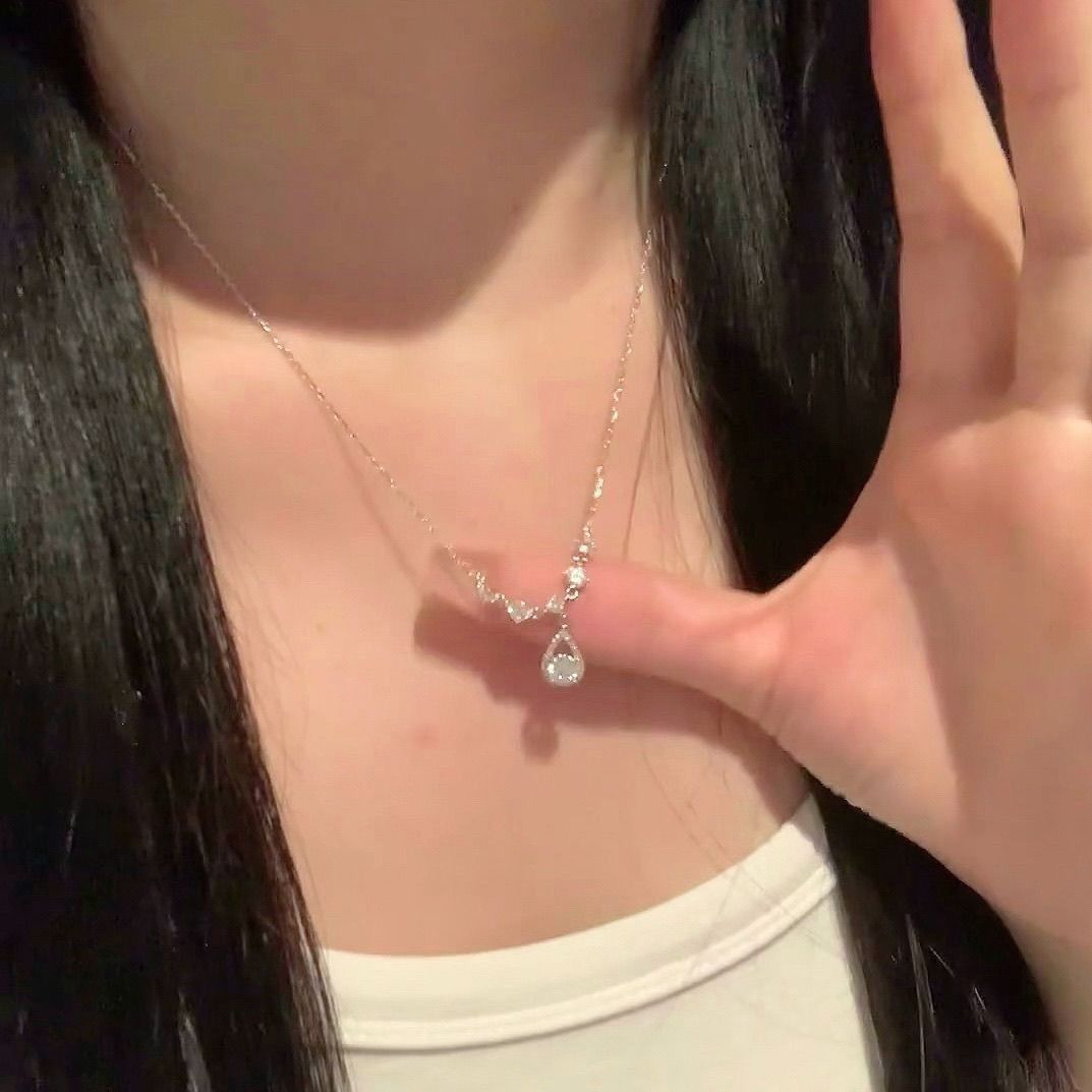 S925 sterling silver mermaid tears necklace women‘s ins light luxury high-end versatile simple exquisite Mosang diamond birthday gift
