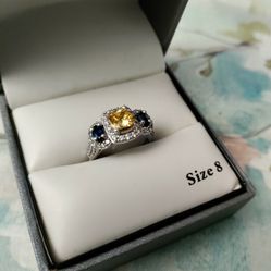Blue Sapphire 925 Silver Ring Size 8