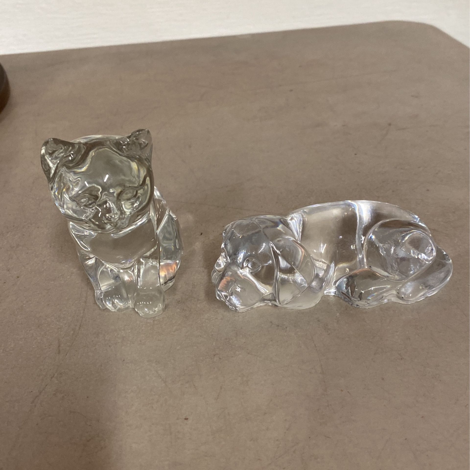 Vintage Art Glass Crystal Cat And Dog Figurines Paperweights