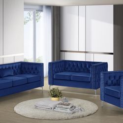 3PC Valley Royal Blue Living Room Set 