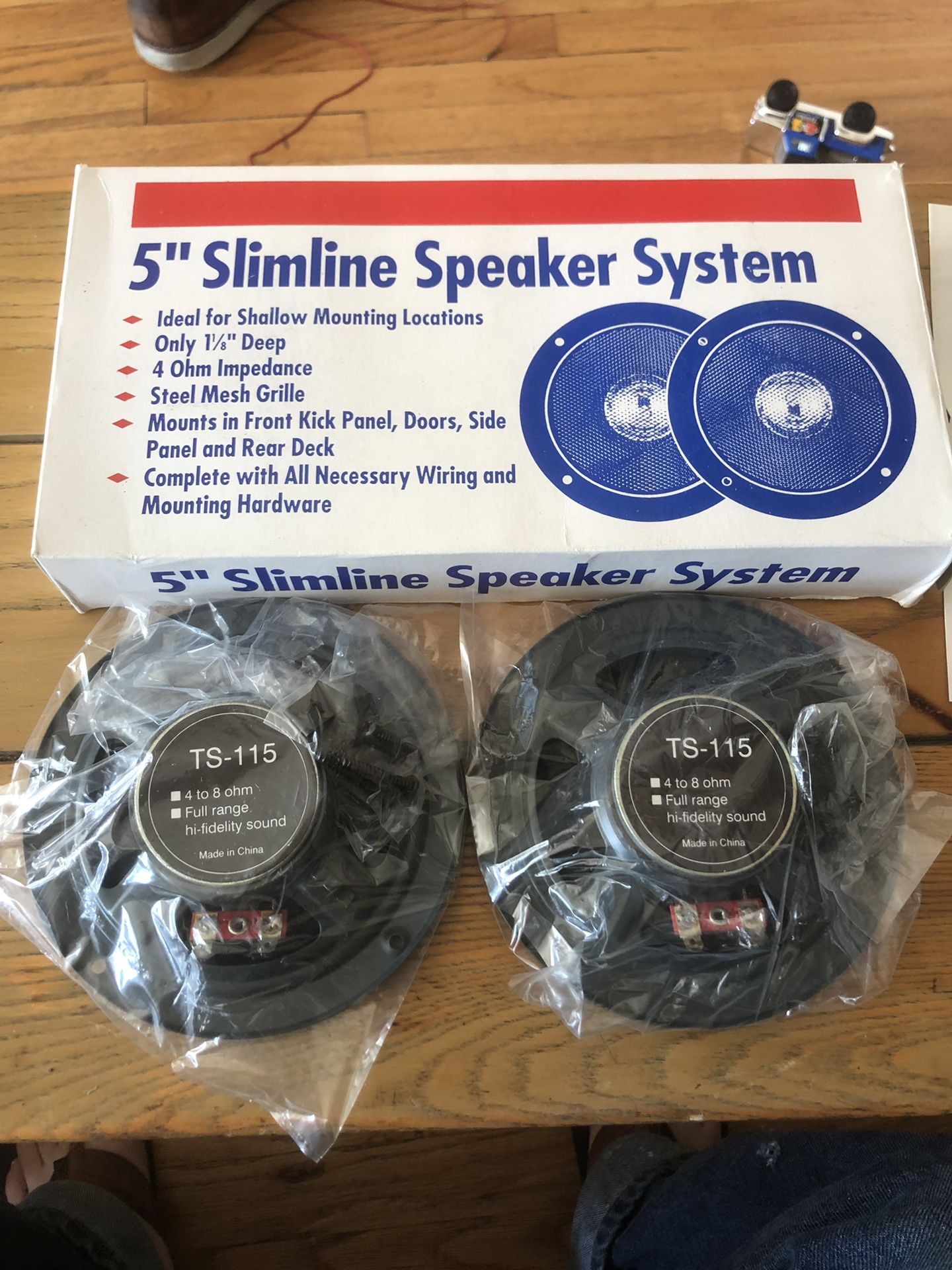 5” slimline speakers system. In box with hardware and wiring. Car or home stereo equipment sound system