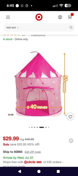 PRINCESS POP-UP PLAY TENT. $10 CITY OF ORANGE