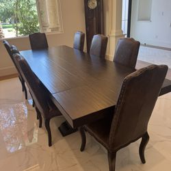 Dining Set. Table, 8 Leather Chairs 