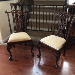 Victorian Chippendale Mahogany Pair Chairs