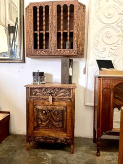 SALE! NOW $270!!UNIQUE HAND CARVED OLD LIQUOR CABINETS