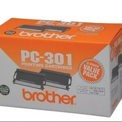 Genuine Brother PC-301 Fax Printer Ink Cartridge 2 Pack 750/770/775/775SI/885MC (Sealed Packs Open Box). The image shows a box of Brother PC-301 Print