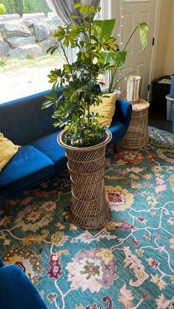 Vintage rattan plant basket