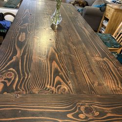 Dark hardwood Dining Table, Bench, And Coffee Table 