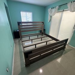 King Bed Frame + 2 Twin Box Springs (Full Setup) – Ready to Use