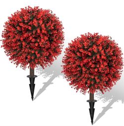 24" Artificial Boxwood Topiary Bushes UV Resistant for Outdoor 2PCS
Artificial Shrubs with Ground Spike, Red Faux Outdoor Plants for Indoor & Outdoor