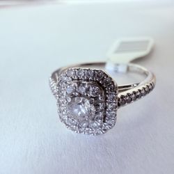 14K White Gold & Diamonds Halo Engagement Ring