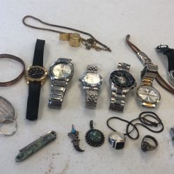 Miscellaneous Watch Lot And Turquoise Pendant Black Onyx Ring Stone Pendant And More 