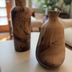 Wooden Decorative Vases - Made In India - Set Of 2
