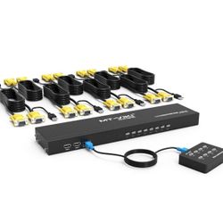 KVM Switch 8 Port, 8X1 Rackmount KVM Switch VGA, Included 8 2-in-1 KVM Cables & Wire-Desktop Selector & Power Adapter, Fit 1U 19'' Rack