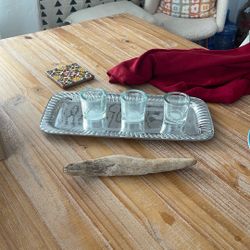 Pewter Tray With Votive Candle Holders (3)