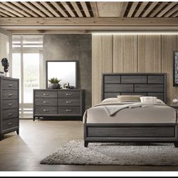 4- Pc Bedroom set Dresser,Mirror  Nightstand (1) Queen size bed frame  Not including Mattress and Box Sp