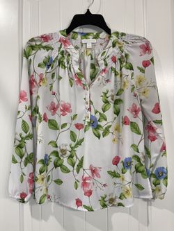 White Floral Women’s Long Sleeve Blouse Size Small