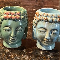 BUDDHA HEAD CANDLE TEA LIGHT HOLDERS (set of 2)