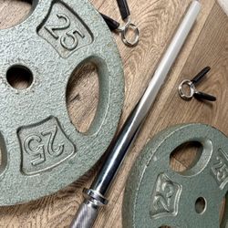 NEW CONDITION: 6 ft Steel Standard Barbell With CAP Weight Plates: 25s, 10s, 5s & 3s ( Total: 106 lbs)