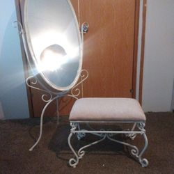 Antique Ivory Mirror & Chair