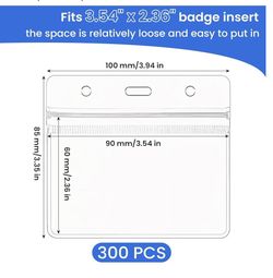 300 soportes horizontales de plástico transparente para tarjetas de identificación, tarjetas de identificación horizontales con cremallera resellable 