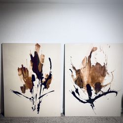 Sepia Florals II & III by Paul Ngo - 2 Large Art Canvas pieces