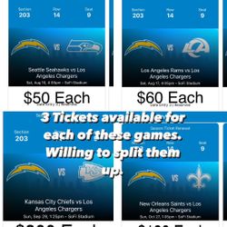 CHARGERS FOOTBALL TICKETS !!