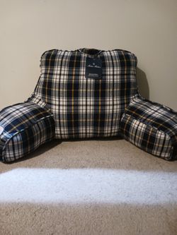 Brooks Brothers Plaid Backrest Pillow with Cell Phone Pocket - New!