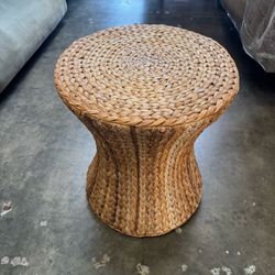 Handwoven Water Hyacinth Wicker Stool with Hourglass Shape, Natural