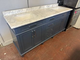 Sonoma 72 in. Double Sink Midnight Blue Bath Vanity with Carrara Marble Top (
