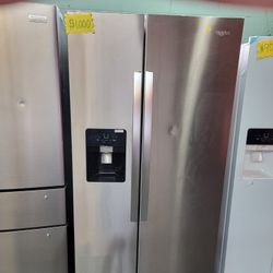 New Refrigerator Whirlpool Side By Side Stainless Steel 36"