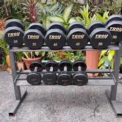 RUBBER  DUMBBELLS  (WITH OR WITHOUT RACK)   PAIRS OF :  20s  30s  35s  45s  50s  
