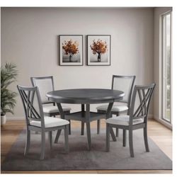 Beautiful Gray wood Round Dinning Table With  4 Chairs And  Storage