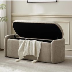 46" Oval Storage Ottoman Bench, Light Brown