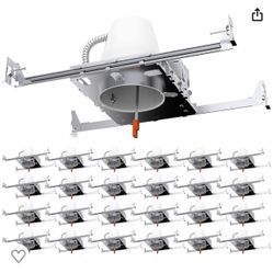 Brand New - Sunco 24 Pack 4 Inch Recessed Lighting Housing Can Light New Construction Air Tight Steel Ceiling Can 120-277V Hard Wired TP24 Connector E