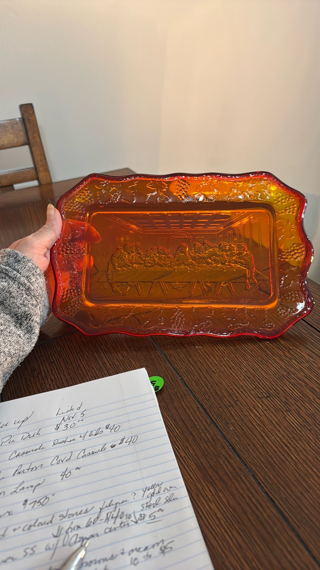 Vintage Amberina Red Orange Glass Bread Plate The Last Supper