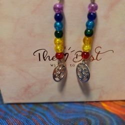 Chakra Beaded Ohm Silver Earrings