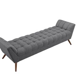 Mid-Century Modern Gray Fabric Accent Bench